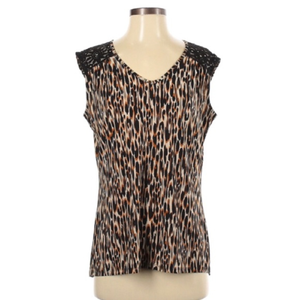 Roz & Ali Leopard Animal Print Sleeveless Top, Size Small